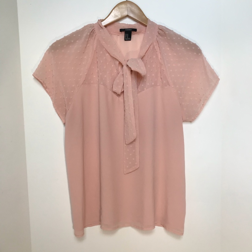 Forever 21 M Light Pink Short Sleeve With Tie